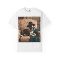 Boston Terrier Portrait T‑Shirt — Vintage Gentleman Dog in Hat (Halloween Accent)